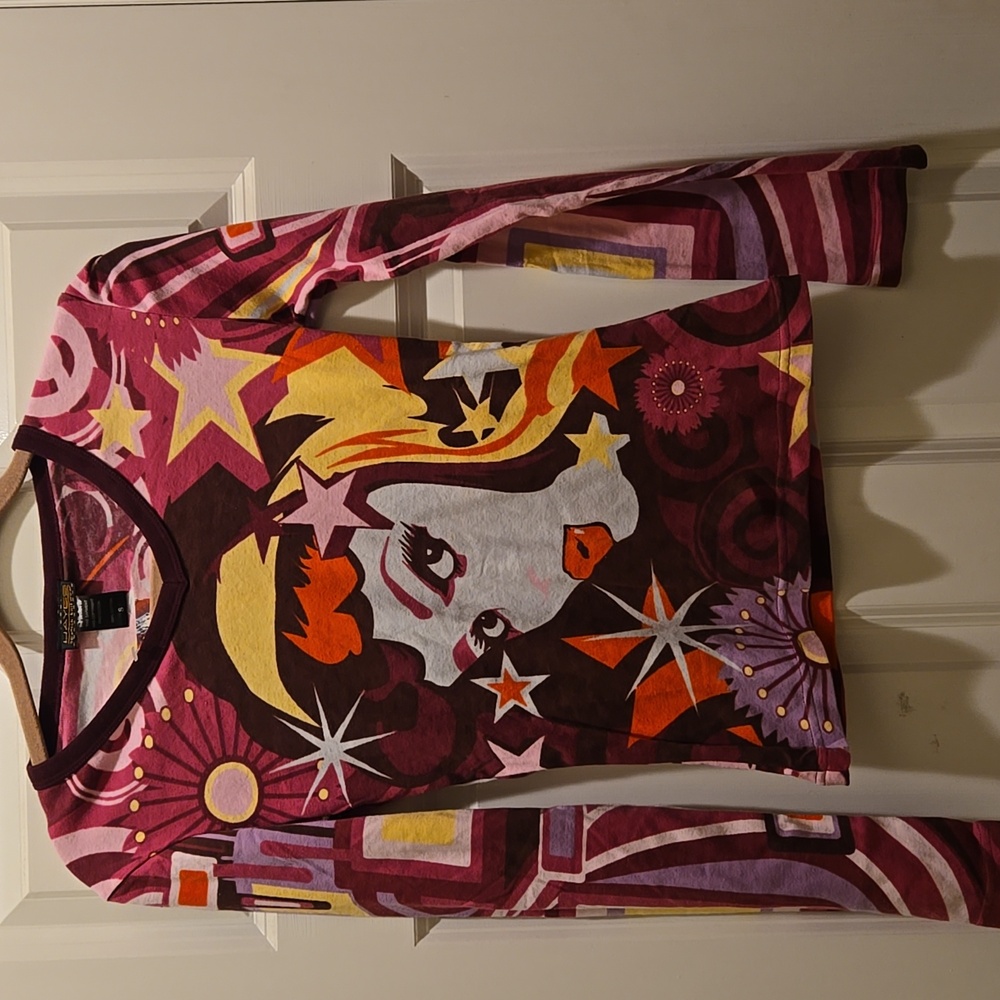 NWT Vintage Y2K Hayes Top S Long Flare Sleeve Custo Barcelona T-shirt Graphic